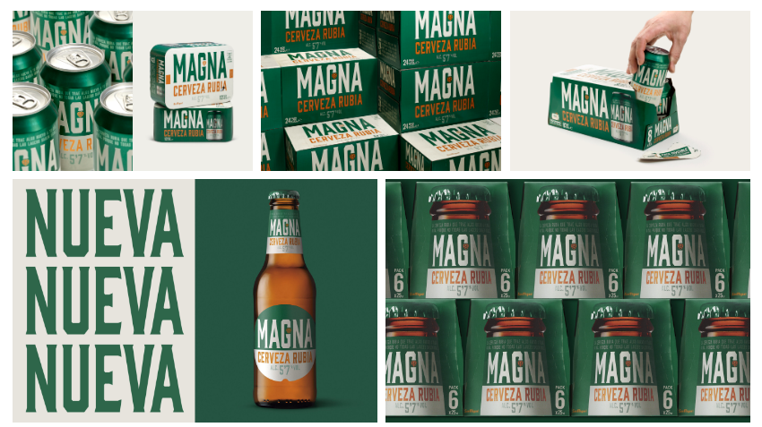 啤酒包装设计欣赏：麦格纳啤酒清新简洁的重新设计打破了传统啤酒的刻板印象